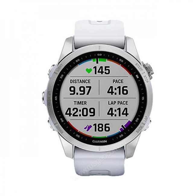 Часы Garmin Fenix 7S серебристый с белым силиконовым ремешком Часы Garmin Fenix 7S серебристый с белым силиконовым ремешком