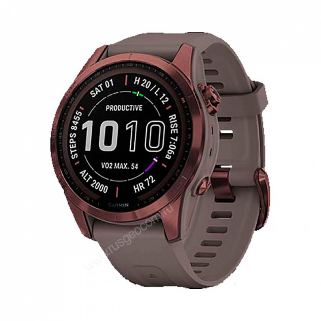 Часы Garmin Fenix 7S Sapphire Solar титановый темно-бронзовый с сланцево-серым силиконовым ремешком Часы Garmin Fenix 7S Sapphire Solar титановый темно-бронзовый с сланцево-серым силиконовым ремешком