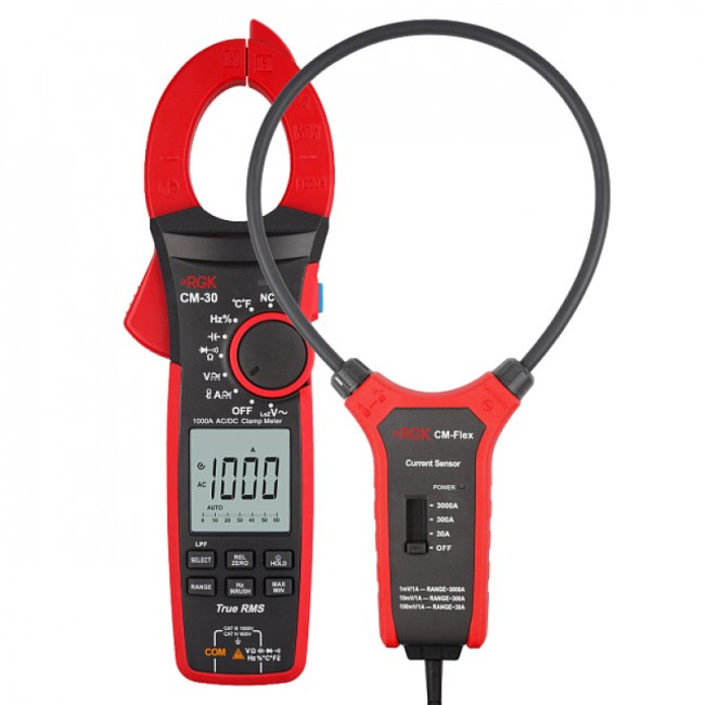 Токоизмерительные клещи RGK CM-30 с поверкой + Токовый датчик RGK CM-Flex Токоизмерительные клещи RGK CM-30 с поверкой + Токовый датчик RGK CM-Flex