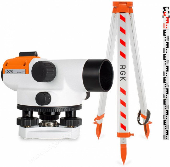 Комплект оптический нивелир RGK C-28 штатив рейка - 3 в 1 с поверкой Комплект оптический нивелир RGK C-28 штатив рейка - 3 в 1 с поверкой