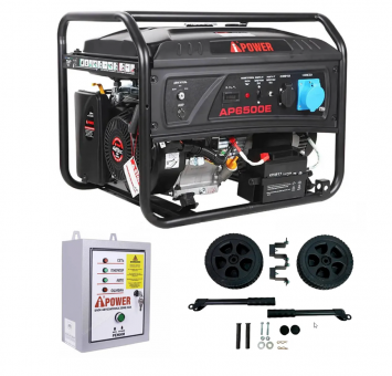 Бензиновый генератор A-iPower Lite AP6500E + блок автозапуска A-iPower 400 В, 25 А + транспортировочный комплект A-iPower S Бензиновый генератор A-iPower Lite AP6500E + блок автозапуска A-iPower 400 В, 25 А + транспортировочный комплект A-iPower S
